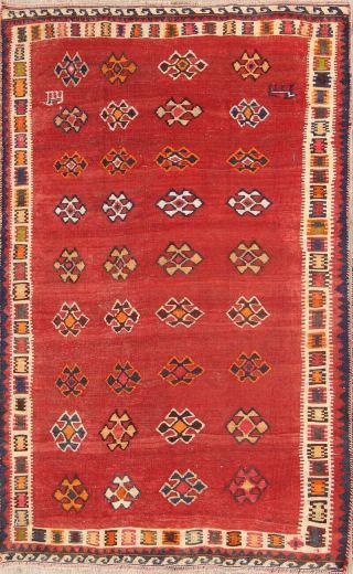 Antique Tribal Nomad Kilim Shiiraz Oriental Hand - Woven 4x6 Wool Rug