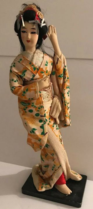 Vintage Japanese Geisha Doll Porcelain Head & Fabric Hands N Feet Kimono 13”