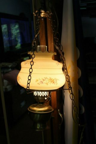 Vintage Hand Blown Hurricane Globe Hanging Lamp W Down Light Chain