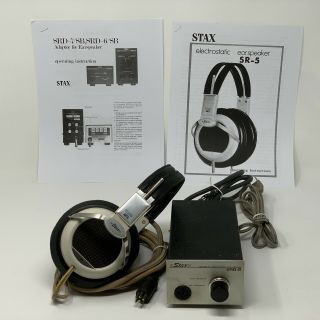 Vintage Stax Model Sr - 5 Electrostatic Earspeaker Headphones & Srd - 6 Adapter