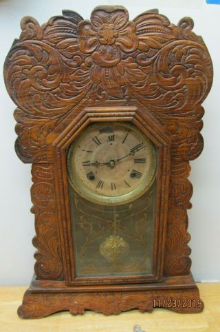 Antique 1800s Vintage Waterbury Gingerbread 8 Day Mantel Clock Parts Repair Only