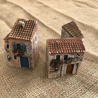 Vintage Gault France Houses Set Of 3 Ceramic Provenance Buildings Miniature
