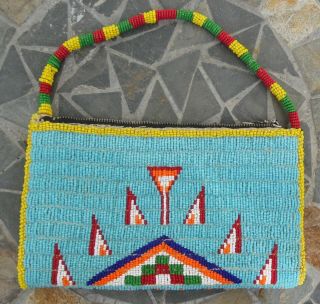 Vintage Large Fully Beaded Bag Purse Plains Native American Indian Brain Tanned