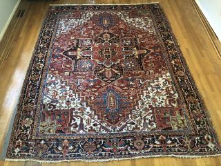 Antique Persian Heriz Serapi Rug Estate Lovely Carpet 9 X 12 Distressed