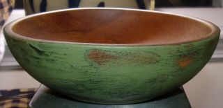Old Green Vintage Small Wooden Bread Dough Bowl Primitive Distressed Farmhouse