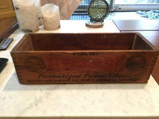Primitive Antique Wood Cheese Box Advertising Hygrade Processed White Am.  Cheese