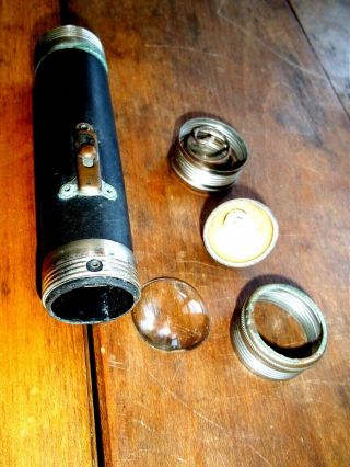 Vintage 5 1/4 " Flashlight,  Fisheye Lens,  Convex Glass Lens - Bulb