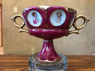 Vintage Royal Sealy China Japan Porcelain Compote Portraits Rose Pedestal Cup