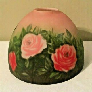 Vintage Reverse Painted Glass Lamp Shade Pink Red Flowers Floral Butterfly