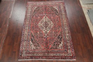Vintage Geometric Traditional CORAL RED Hamadan Area Rug Hand - Knotted Wool 7x10 2