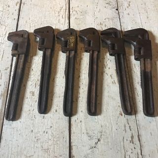 Set Of 6 Antique Vintage Adjustable Plumber Pipe Wrenches 9 Inch Approximately