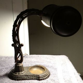 Vintage Gooseneck Desk Lamp Art Deco Cast Iron Base Steampunk 3