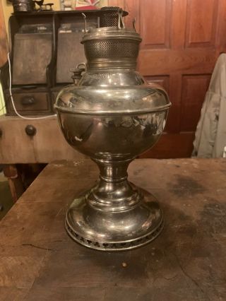Old Vintage Antique The Miller Lamp Nickel Plated Kerosene Lamp Pat 1904