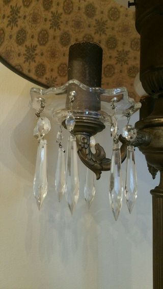 2 Vintage Chandelier Bobeches W 8 Prisms,  Lamp Candle Cup,  Clear Glass Crystal