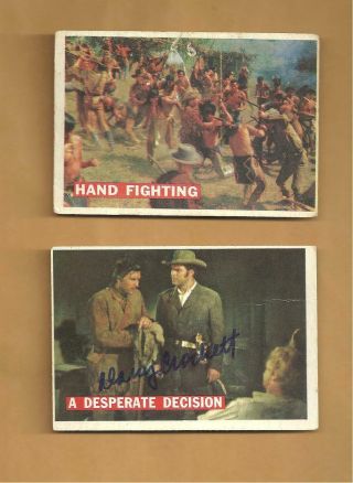 2 - Fess Parker " Davy Crockett " Autographed 1956 Topps Cards 20 & 52 Very Rare