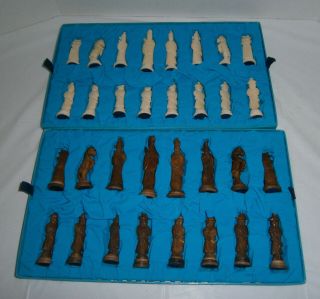 Vintage Chinese Chess Set With Carved Figurines