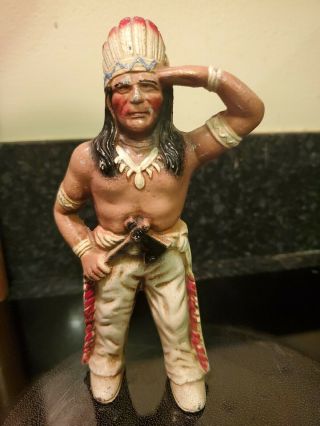Vintage 6 " Cast Iron Metal Native American Indian Chief Warrior Piggy Bank