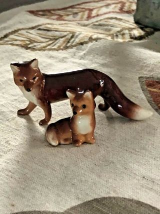 Hagen Renaker Ceramic Miniature Mini Mom Mama Fox And Baby Kit Animal Figurine