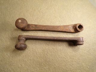 2 Antique Primitive Cast Iron Crank Handle - 5 - 1/2” Long Tool