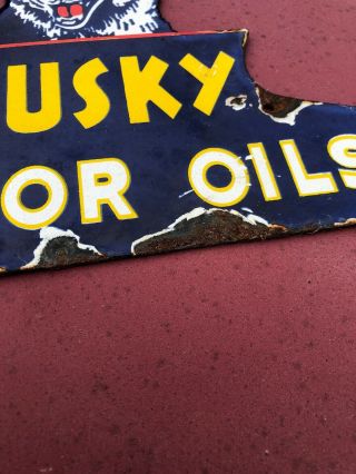Vintage Husky Oils Gas Pump Porcelain Sign Shell Gulf Texaco Antique Oil Can Old 3