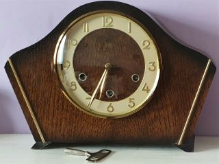 Vintage Enfield Oak Case Mantel Clock Westminster Chimes