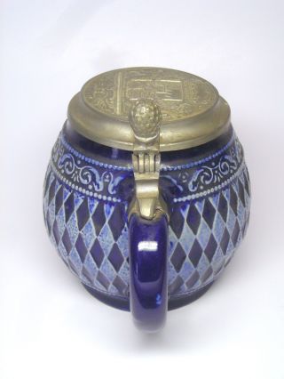 Fine German Ceramic Beer Stein or Mug,  Cobalt Diamond Pattern,  BRYERN REIN ZINN 3