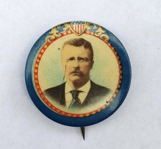 Vintage 1904 Teddy Theodore Roosevelt Campaign Pinback Button Political Badge