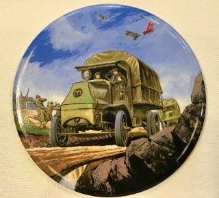 Vintage Mid - State Round Trivet Tile W/ Military Ww1 Army Mack Truck Soldiers