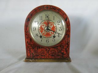 Unusual Antique Mantle Clock,  Gilbert,  Painted Decorated Case,  For Restoration