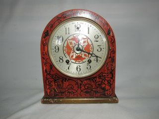Unusual Antique Mantle Clock,  Gilbert,  Painted Decorated Case,  for Restoration 2