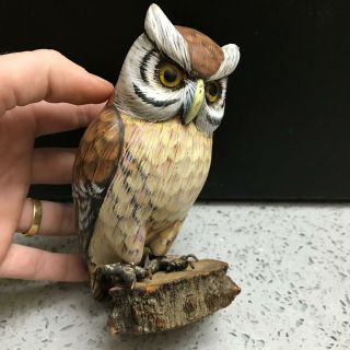 Carved Wood Horned Owl Painted Bird Folk Art Figurine Sculpture