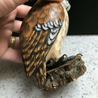 Carved Wood Horned Owl Painted Bird Folk Art Figurine Sculpture 2