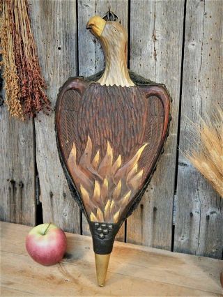 Aafa Antique Vtg Primitive Hand Carved Folk Art American Eagle Fireplace Bellows