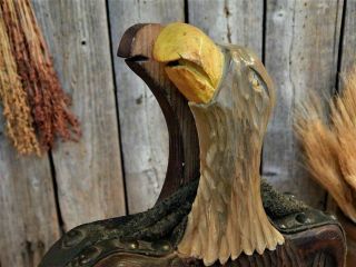AAFA Antique Vtg Primitive Hand Carved Folk Art American Eagle Fireplace Bellows 3