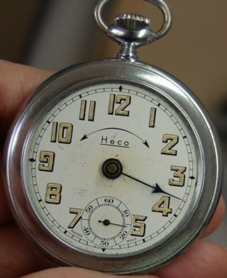 Vintage Pocket Alarm_ " Heco " Swiss 1 - Jewel Pocket Watch_running
