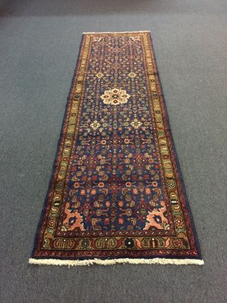 On Hand Knotted Persian Rug Hamadan Geometric Runner Carpet 3x10