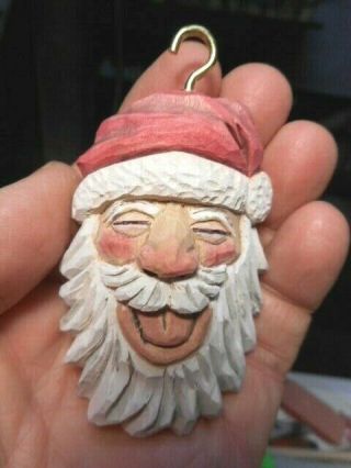 Santa Claus Christmas Ornament Hand Carved Wood Figure With Hanger