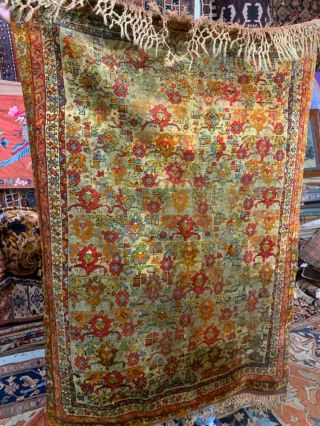 Auth: 19th C Antique Anatolian Village Turkish Rug Mystical Silky Wool 5x4 Nr