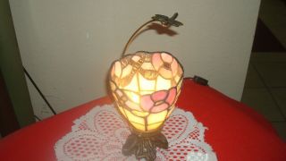 Stained Glass Tiffany Style Night Light /table / Desk Lamp Brass Dragon Fly
