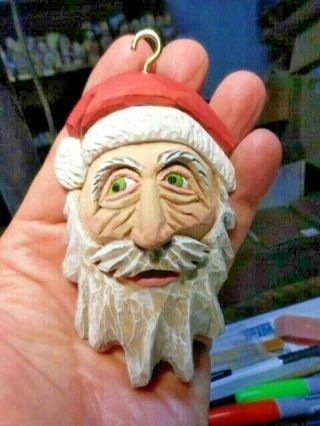 Santa Christmas Ornament Hand Carved Wood Figure With Hanger