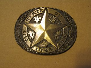 B Vintage Belt Buckle State Of Texas Tx Star 1845 Solid Brass Adm Cowboy