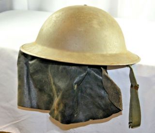 Ww1 British Military Helmet W/ Leather Neck Sun Shield,