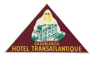 Authentic Vintage Luggage Label Hotel Transatlantique Casablanca,  Morocco
