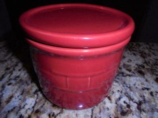 Longaberger Woven Traditions Tomato Red Crock W/lid Coaster Condtn Low Ship