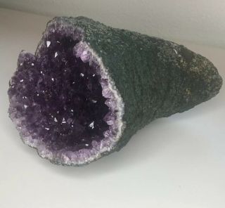 Large 17x9” Amethyst Geode Horn Shape Crystal Quartz Specimen Brazil 9.  5