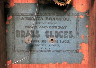 Antique Floral Ansonia Brass CO Pendulum Wood Mantle Paper Label Parts Clock 2