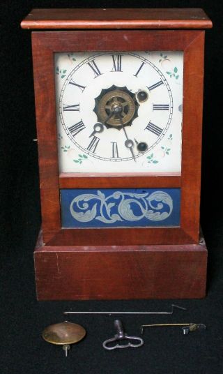 Antique Floral Ansonia Brass CO Pendulum Wood Mantle Paper Label Parts Clock 3
