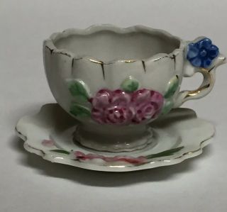 Floral Porcelain Child’s Teacup Occupied Japan And Handpainted Japan Saucer