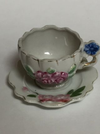 Floral Porcelain Child’s Teacup Occupied Japan and Handpainted Japan Saucer 2