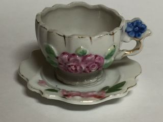 Floral Porcelain Child’s Teacup Occupied Japan and Handpainted Japan Saucer 3